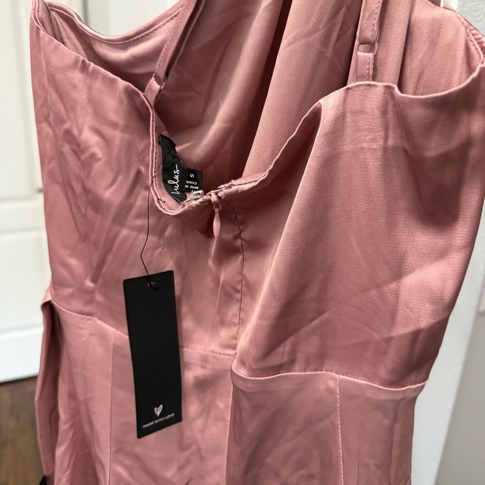 LULUS Signature Elegance Rose Pink Satin One-Shoulder Maxi Dress Bridesmaid S - Picture 3 of 8